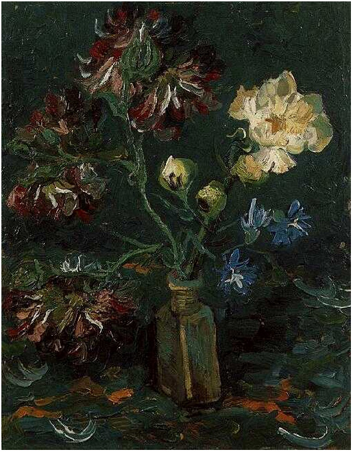 Vincent van Gogh Vase with Myosotis and Peonies Painting Vincent van Gogh's Vase with Myosotis and Peonies Painting