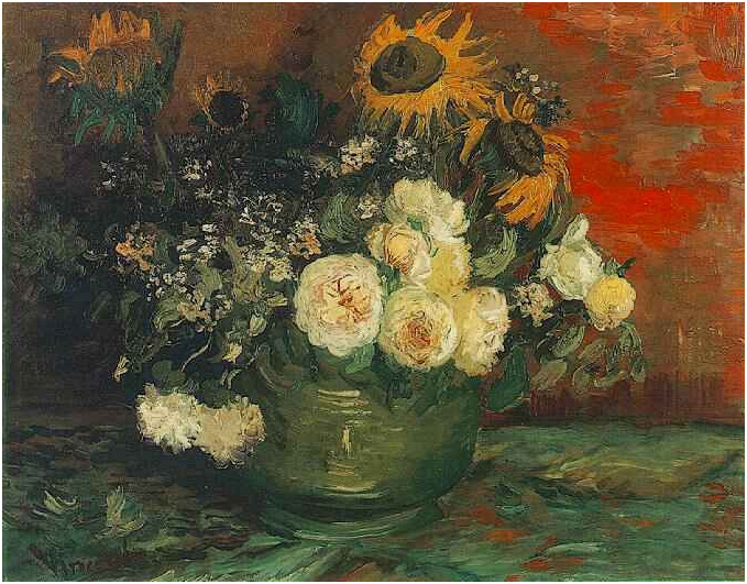 Vincent van Gogh Cuenco con los girasoles, las rosas, y otras flores Painting Vincent van Gogh's Cuenco con los girasoles, las rosas, y otras flores Painting