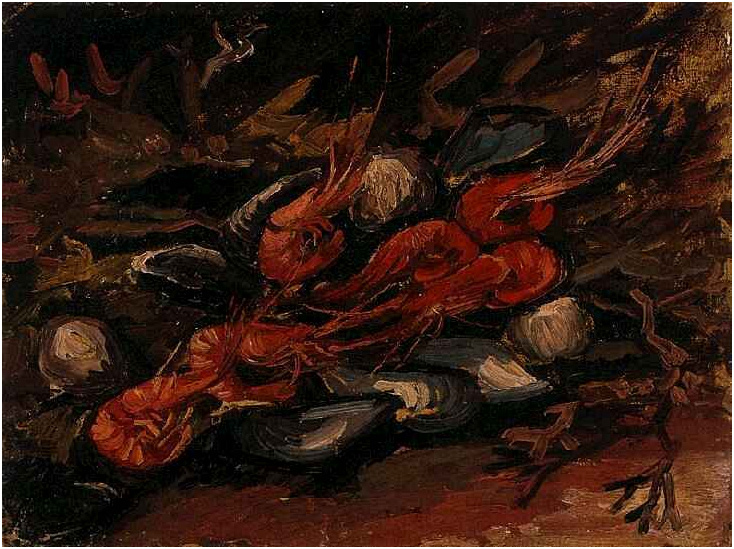 Vincent van Gogh Naturaleza muerta con mejillones y gambas Painting Vincent van Gogh's Naturaleza muerta con mejillones y gambas Painting