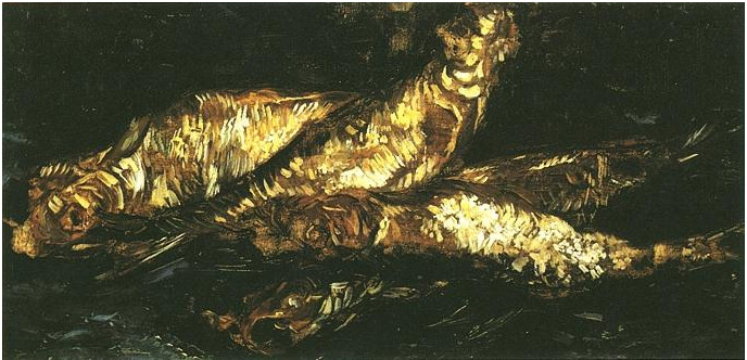 Vincent van Gogh Naturaleza muerta con arenques ahumados Painting Vincent van Gogh's Naturaleza muerta con arenques ahumados Painting