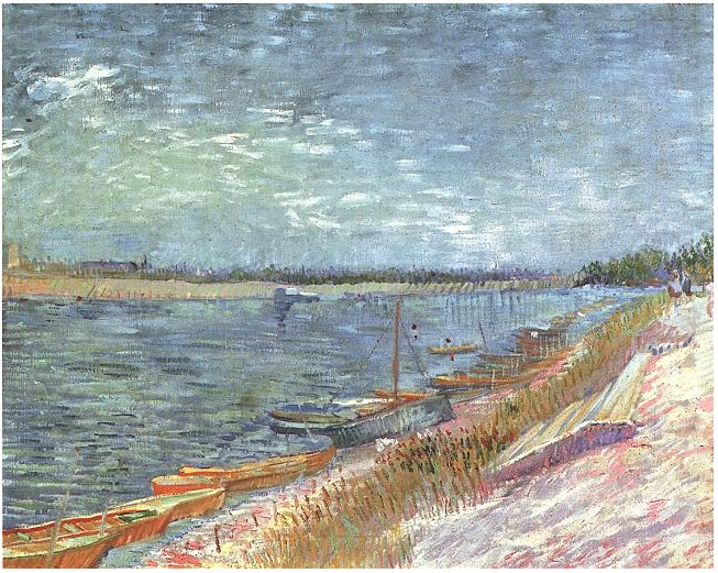 Vincent van Gogh Vista de un río con botes de remos Painting Vincent van Gogh's Vista de un río con botes de remos Painting