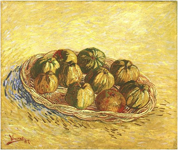 Vincent van Gogh Naturaleza muerta con cesta de manzanas Painting Vincent van Gogh's Naturaleza muerta con cesta de manzanas Painting