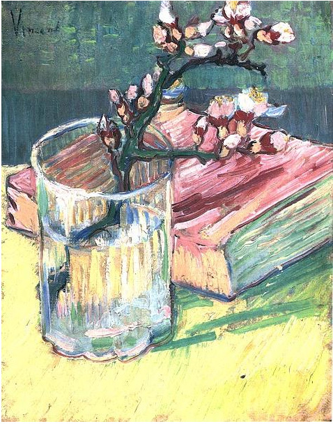 Vincent van Gogh Rama de almendro en flor en un vaso con un libro Painting Vincent van Gogh's Rama de almendro en flor en un vaso con un libro Painting