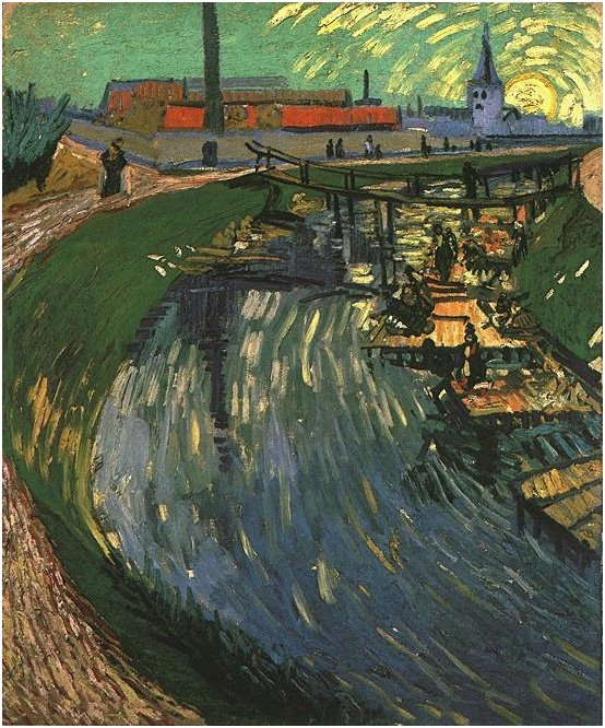 Vincent van Gogh Canal con mujeres lavando Painting Vincent van Gogh's Canal con mujeres lavando Painting