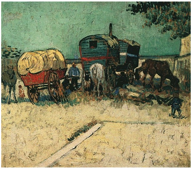 Vincent van Gogh Campamento de gitanos con caravanas Painting Vincent van Gogh's Campamento de gitanos con caravanas Painting