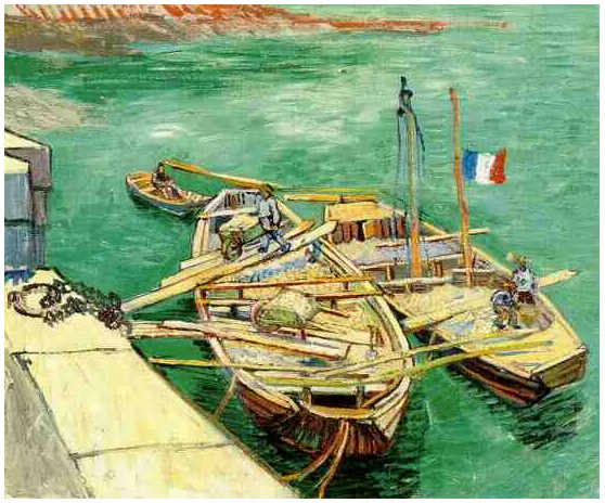 Vincent van Gogh Muelle con hombres descargando gabarras de arena Painting Vincent van Gogh's Muelle con hombres descargando gabarras de arena Painting