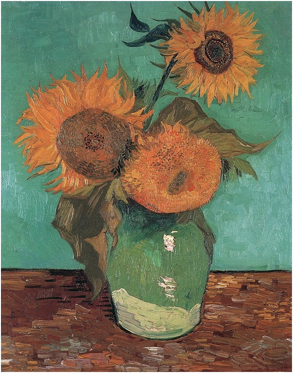 Vincent van Gogh Tres girasoles en un jarrón Painting Vincent van Gogh's Tres girasoles en un jarrón Painting