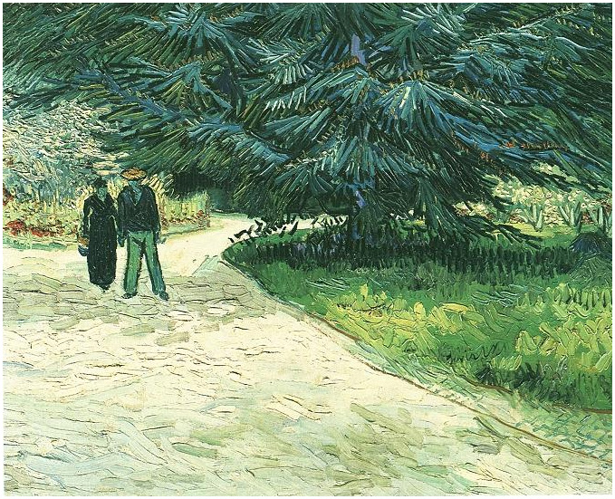 Vincent van Gogh Jardín público con pareja y árbol de abeto azul: El Jardín del Poeta III Painting Vincent van Gogh's Jardín público con pareja y árbol de abeto azul: El Jardín del Poeta III Painting