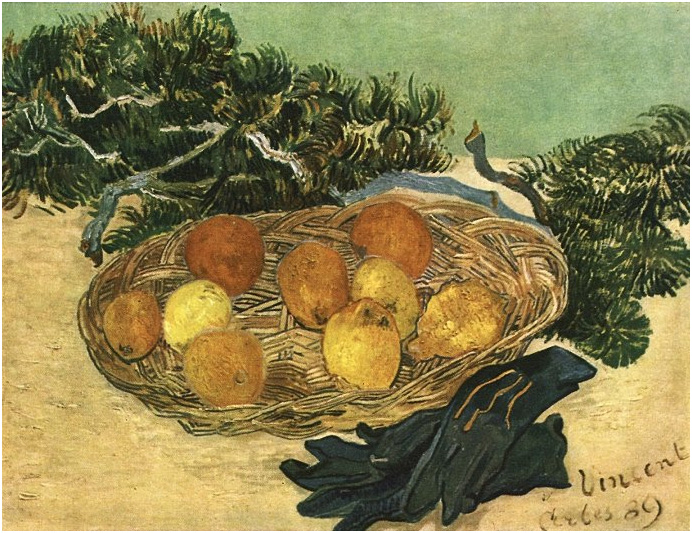 Vincent van Gogh Naturaleza muerta con naranjas, limones y guantes azules Painting Vincent van Gogh's Naturaleza muerta con naranjas, limones y guantes azules Painting