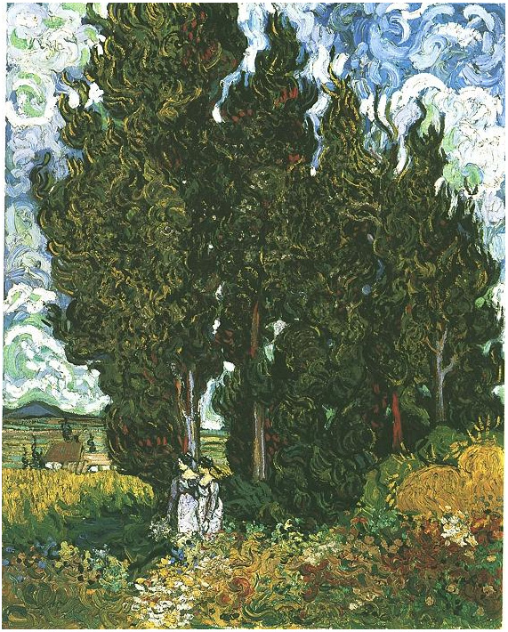 Vincent van Gogh Cipreses con dos figuras femeninas Painting Vincent van Gogh's Cipreses con dos figuras femeninas Painting