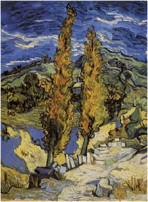 Vincent van Gogh Dos álamos en una carretera a través de las colinas Painting Vincent van Gogh's Dos álamos en una carretera a través de las colinas Painting