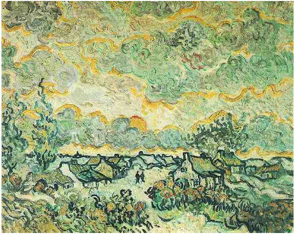 Vincent van Gogh Casitas de campo y cipreses: Reminiscencia del norte Painting Vincent van Gogh's Casitas de campo y cipreses: Reminiscencia del norte Painting