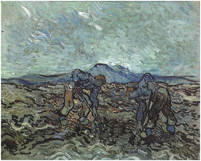 Vincent van Gogh Campesinos excavando papas Painting Vincent van Gogh's Campesinos excavando papas Painting