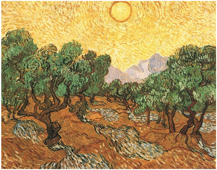 Vincent van Gogh Olivos con cielo amarillo y sol Painting Vincent van Gogh's Olivos con cielo amarillo y sol Painting