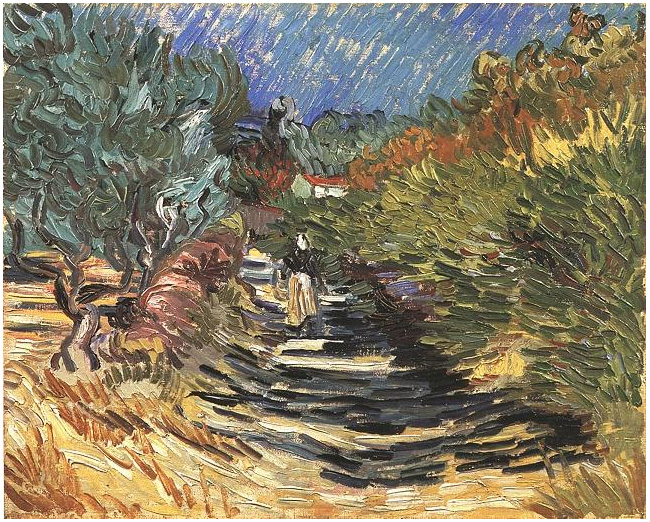 Vincent van Gogh Un camino en Saint-Remy con figura femenina Painting Vincent van Gogh's Un camino en Saint-Remy con figura femenina Painting