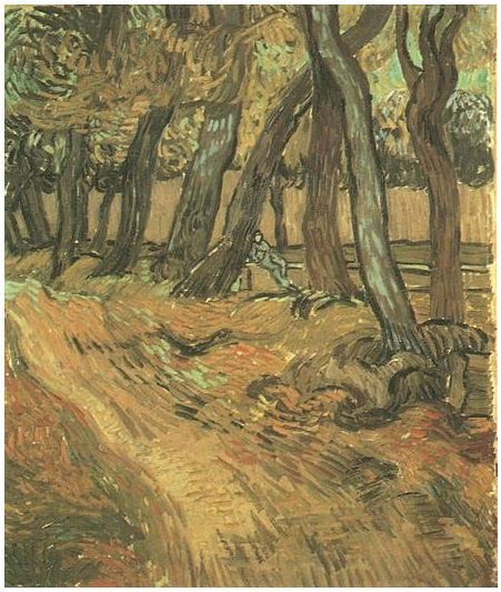 Vincent van Gogh El jardín del Hospital de San Pablo con figura Painting Vincent van Gogh's El jardín del Hospital de San Pablo con figura Painting