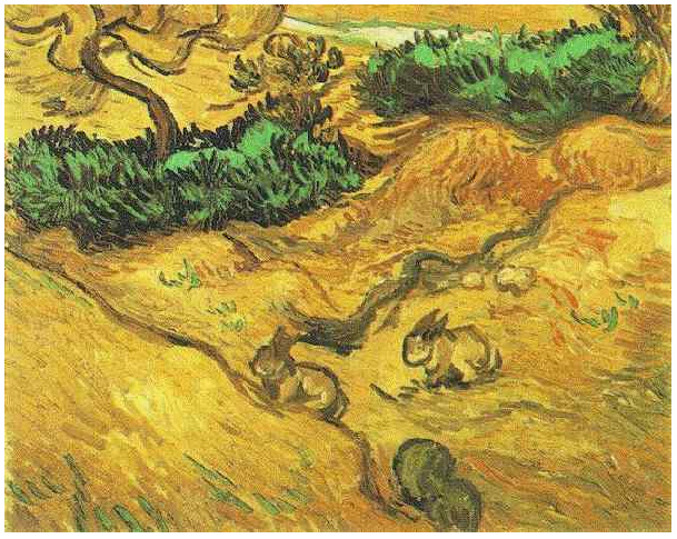 Vincent van Gogh Field with Two Rabbits Painting Vincent van Gogh's Field with Two Rabbits Painting