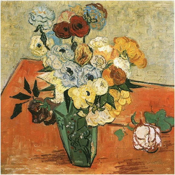 Vincent van Gogh Naturaleza muerta: Vaso japonés con rosas y anémona Painting Vincent van Gogh's Naturaleza muerta: Vaso japonés con rosas y anémona Painting