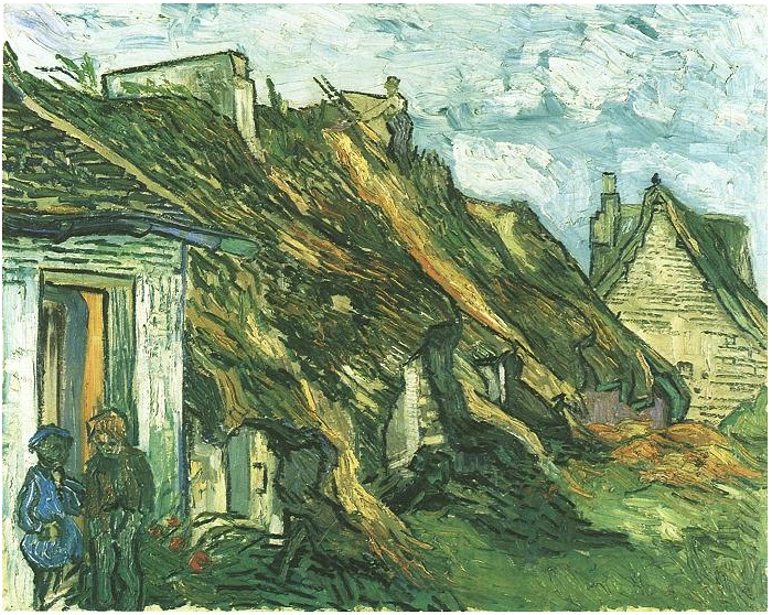 Vincent van Gogh Thatched Sandstone Cottages in Chaponval Painting Vincent van Gogh's Thatched Sandstone Cottages in Chaponval Painting