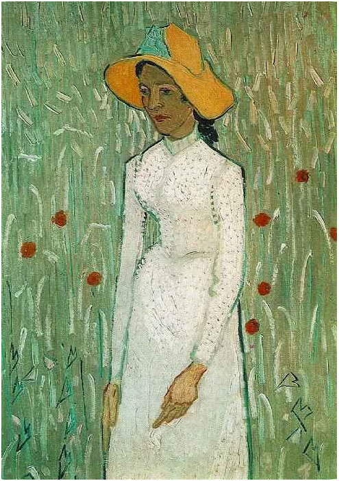 Vincent van Gogh Muchacha de pie contra un fondo de trigo Painting Vincent van Gogh's Muchacha de pie contra un fondo de trigo Painting