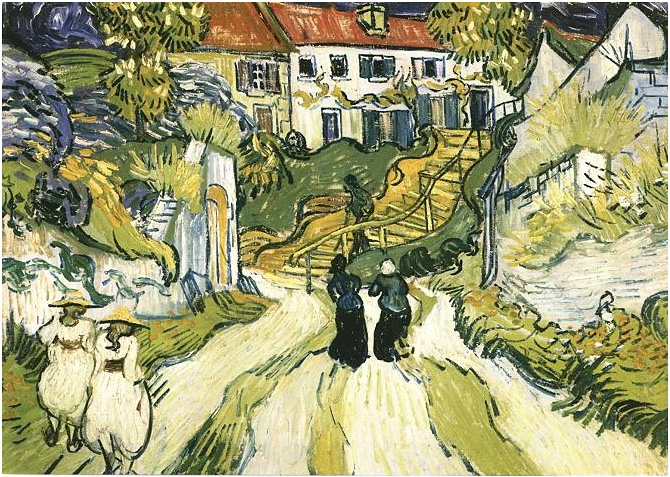 Vincent van Gogh Calle de la aldea y los pasos en Auvers con figuras Painting Vincent van Gogh's Calle de la aldea y los pasos en Auvers con figuras Painting