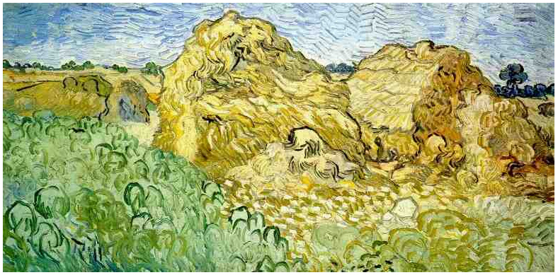 Vincent van Gogh Campo con montones de trigo Painting Vincent van Gogh's Campo con montones de trigo Painting