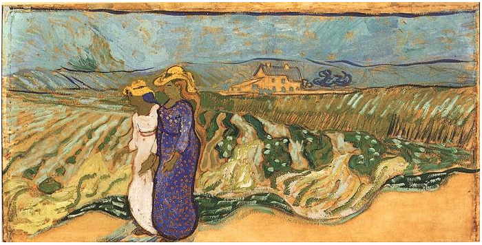 Vincent van Gogh Dos mujeres cruzando los campos Painting Vincent van Gogh's Dos mujeres cruzando los campos Painting