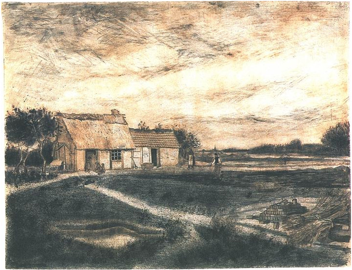 Vincent van Gogh Granero con tejado cubierto de musgo Drawing Vincent van Gogh's Granero con tejado cubierto de musgo Drawing