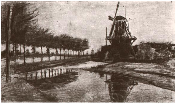 Vincent van Gogh Paisaje con molino Drawing Vincent van Gogh's Paisaje con molino Drawing