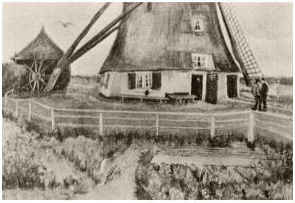 Vincent van Gogh Parte inferior del molino De Laakmolen Watercolor Vincent van Gogh's Parte inferior del molino De Laakmolen Watercolor
