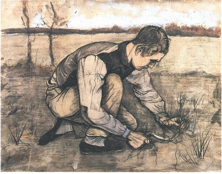 Vincent van Gogh Muchacho cortando la hierba con una hoz Watercolor Vincent van Gogh's Muchacho cortando la hierba con una hoz Watercolor