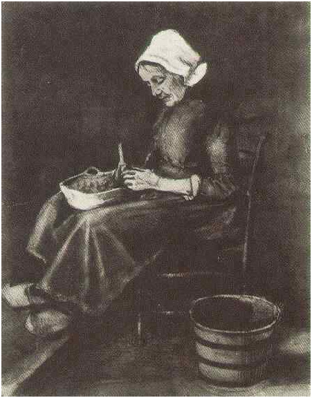 Vincent van Gogh Mujer pelando patatas Watercolor Vincent van Gogh's Mujer pelando patatas Watercolor
