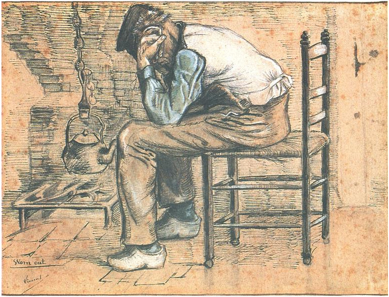 Vincent van Gogh's Peasant Sitting by the Fireplace (Worn Out) Watercolor