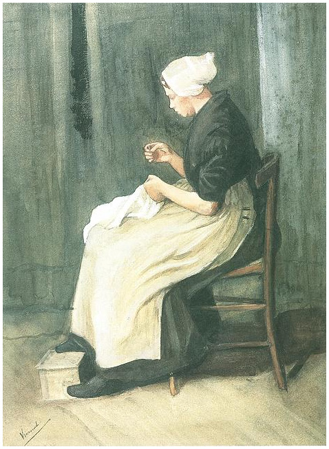 Vincent van Gogh Mujer de Scheveningen cosiendo Watercolor Vincent van Gogh's Mujer de Scheveningen cosiendo Watercolor