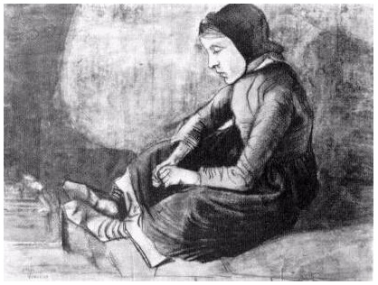 Vincent van Gogh Girl with Black Cap Sitting on the Ground Watercolor Vincent van Gogh's Girl with Black Cap Sitting on the Ground Watercolor