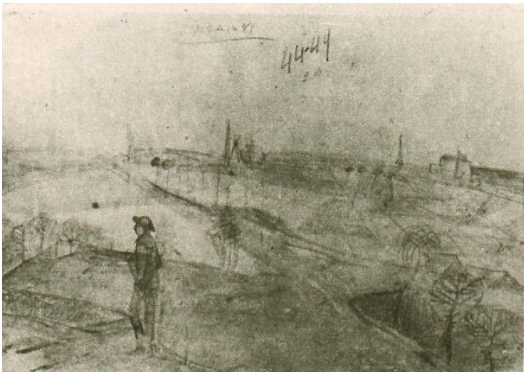Vincent van Gogh Bosquejo de un paisaje con fábricas Drawing Vincent van Gogh's Bosquejo de un paisaje con fábricas Drawing