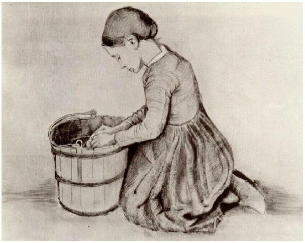 Vincent van Gogh Niña arrodillada delante de un cubo Drawing Vincent van Gogh's Niña arrodillada delante de un cubo Drawing