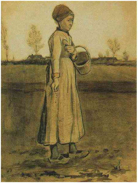 Vincent van Gogh Mujer campesina cosiendo con una cesta Watercolor Vincent van Gogh's Mujer campesina cosiendo con una cesta Watercolor