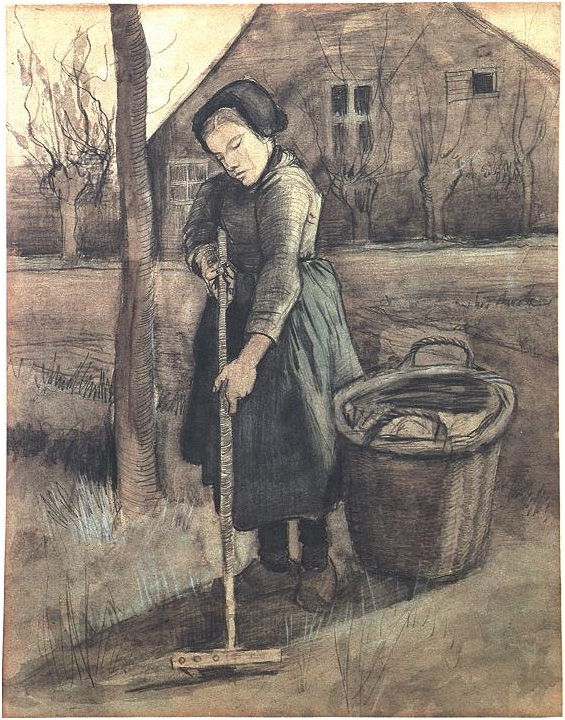 Vincent van Gogh Niña campesina rastrillando Watercolor Vincent van Gogh's Niña campesina rastrillando Watercolor