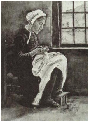 Vincent van Gogh Mujer cosiendo Watercolor Vincent van Gogh's Mujer cosiendo Watercolor