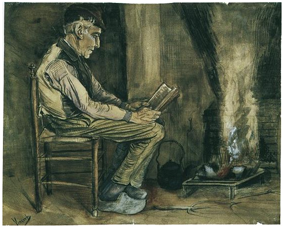 Farmer Sitting at the Fireside, Reading by Vincent Van Gogh - 1816