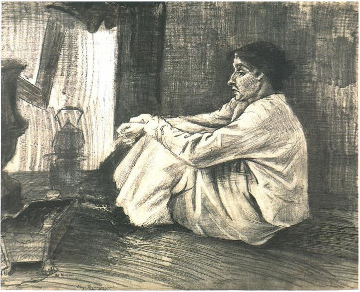 Vincent van Gogh Sien con cigarro sentada en el suelo cerca de estufa Drawing Vincent van Gogh's Sien con cigarro sentada en el suelo cerca de estufa Drawing