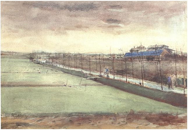 Vincent van Gogh Prados cerca de Rijswijk y el Schenkweg Watercolor Vincent van Gogh's Prados cerca de Rijswijk y el Schenkweg Watercolor