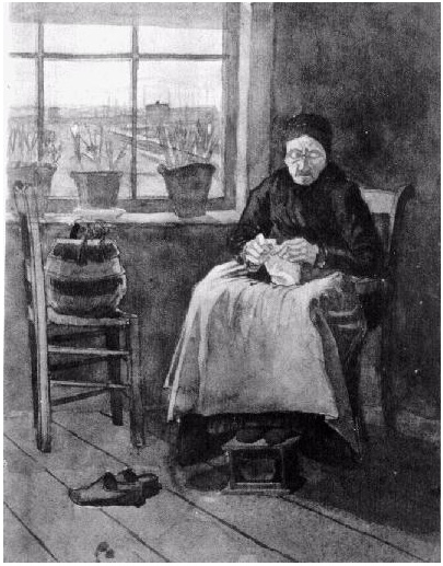 Vincent van Gogh Mujer en la ventana, tejiendo Watercolor Vincent van Gogh's Mujer en la ventana, tejiendo Watercolor