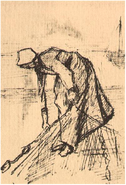 Vincent van Gogh Mujer encorvada con red Drawing Vincent van Gogh's Mujer encorvada con red Drawing
