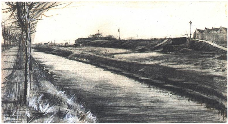 Vincent van Gogh Cuneta a lo largo del Schenkweg Drawing Vincent van Gogh's Cuneta a lo largo del Schenkweg Drawing