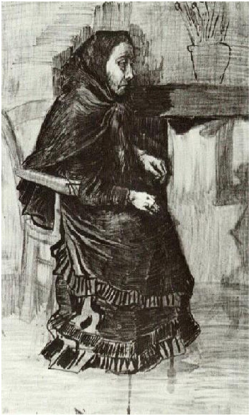 Vincent van Gogh's Woman in a Dark Dress (Sien's Mother) Drawing