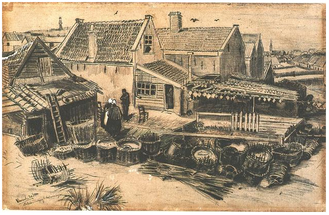 Vincent van Gogh Granero de sequía de los pescados, visto desde una altura Drawing Vincent van Gogh's Granero de sequía de los pescados, visto desde una altura Drawing