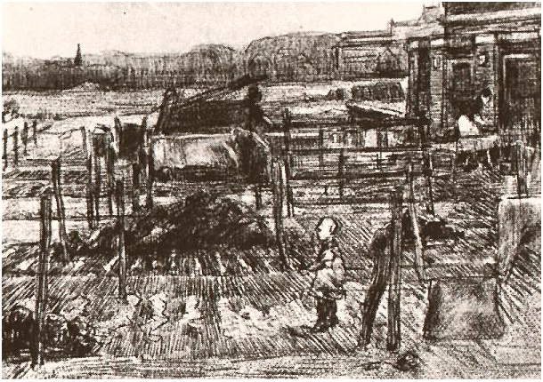 Vincent van Gogh Los patios traseros Drawing Vincent van Gogh's Los patios traseros Drawing