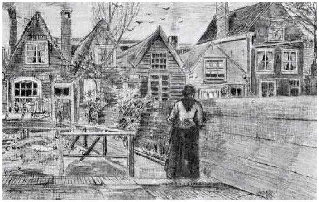 Vincent van Gogh La casa de la madre de Sien Drawing Vincent van Gogh's La casa de la madre de Sien Drawing